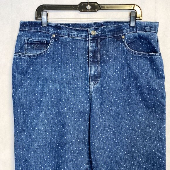 Gloria Vanderbilt Missy High Rise Polka Dot Straight Blue Denim Jeans Size 16 - Picture 5 of 8